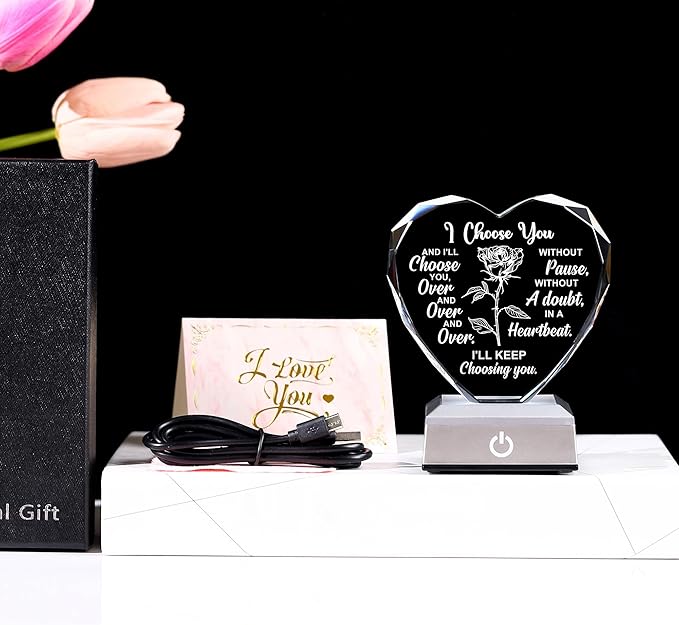 ZHSHWAT Mothers Day Gifts for Wife,I Love You Gift for Her Crystal Multicolor Nightlight Gifts for Wife Girlfriend from Husband Boyfriend, Anniversary Christmas Birthday Gifts for Women