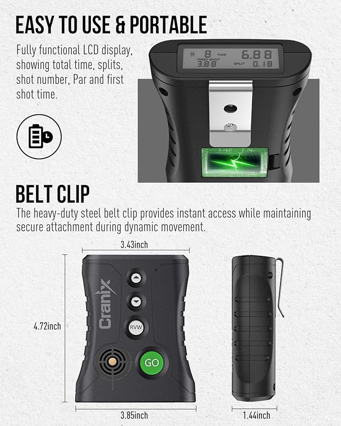 Professional Shot Timer for Shooting Competition, 0.01s Precision Tactical Training Shot Timers with Loud Buzzer, Enhanced Detection & Long Battery Life & 4 Modes Green