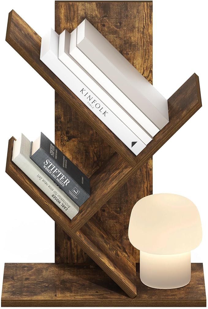 Furinno Tree Book Shelf, 3-Tier Bookshelf with Angled Open Shelf, Tree Bookcase for Room Decor, 8.4 x 15.7 x 21.3, for Organization and Storage, for Living Room, Bedroom, Home Office, Amber Pine