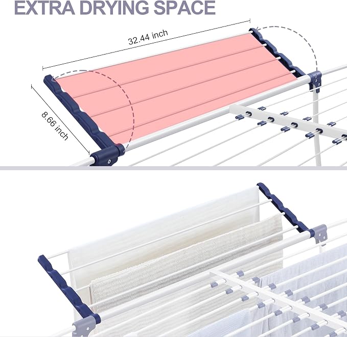 APEXCHASER Clothes Drying Rack - Foldable Laundry Rack Indoor Outdoor, Gullwing Drying Rack Clothing with 10pcs Clips + Bag, Collapsible Space-Saving Clothes Rack for Drying Towels, White