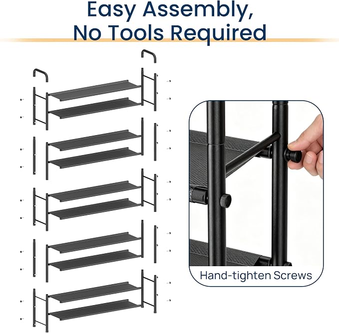 ENJOYBASICS 10 Tier Shoe Rack Garage Storage, Tall Metal Shoes Shelf, Black | Free Standing Shoe Holder for 44 Pairs, Sturdy Heavy Duty Shoe Organizer for Walk-in Closet, Guest Room, Garage, Entryway