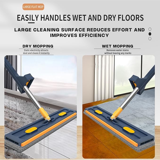 2025 New Large Flat Mop with 6 Reusable Mop Head Dry and Wet, Flat Mop and Bucket Set, Adjustable Handle Self Wringing Flat Mops, 360 Rotation Flat Mop (Blue with 6pcs Mop Head)
