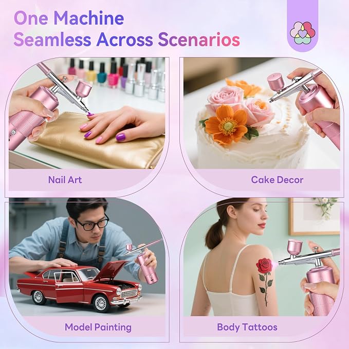 SAVILAND 30 PSI Airbrush Kit: 3X Instant Atomization Airbrush for Nails Limitless Nail Art Creativity Salon-Perfect Results Three-Mode 0.3S Instant Color Airbrush for Ombre French Paint Set