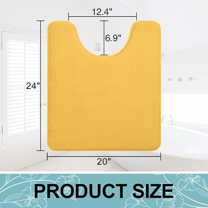 Smiry Memory Foam Toilet Rugs U-Shaped 24x20, Extra Soft Absorbent Non-Slip Contour Bathroom Rugs, Machine Washable Bath Mats for Toilet, Yellow