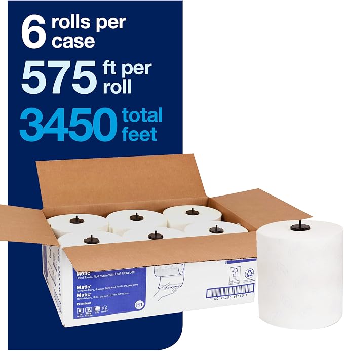 Tork Matic Soft Hand Towel Roll & Mini Jumbo Bath Tissue Roll - Toilet Paper Towels with Advanced Soft Quality, Compatible with T2 Dispenser, 12 rolls x 1075, 2-Ply Sheets, Color: White, 11020602