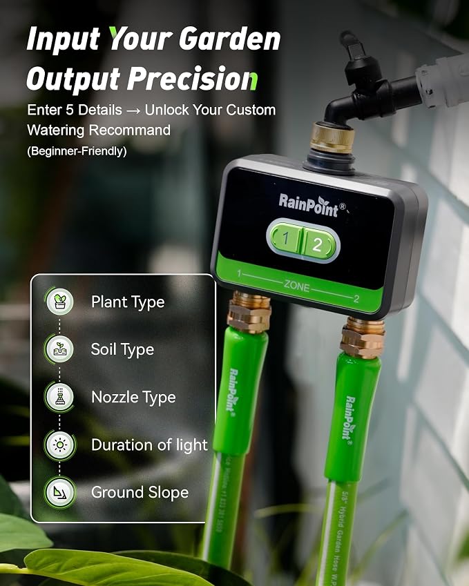 RAINPOINT Smart Water Timer, Smart Hose Timer 2 Outlet with Brass Inlet & Outlet (Not Gateway), Wireless Sprinkler Controller with Rain Delay, Automatic Irrigation System for Lawns and Yard