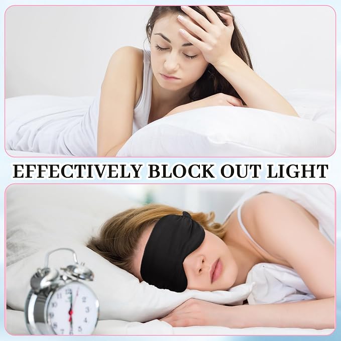 Newcotte 50 Pcs Silk Sleep Eye Mask for Sleeping Adjustable Elastic Strap Blackout Smooth Soft No Pressure Eye Covers for Women and Men Comfortable Blindfolds(Pink,Black)
