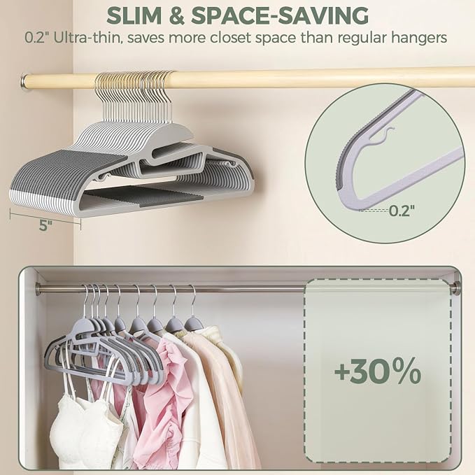 BAGAIL Plastic Hangers 50 Pack with Non-Slip Design,0.2 Inches Thick, 360°Swivel Hook Space Saving Organizer for Bedroom Closet,Shirts,Pants(Grey- S Shaped)