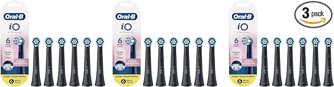 Oral-B iO Gum & Sensitive Replacement Heads, Electric Toothbrush Brush Heads, Black, 6 Count (Pack of 3)