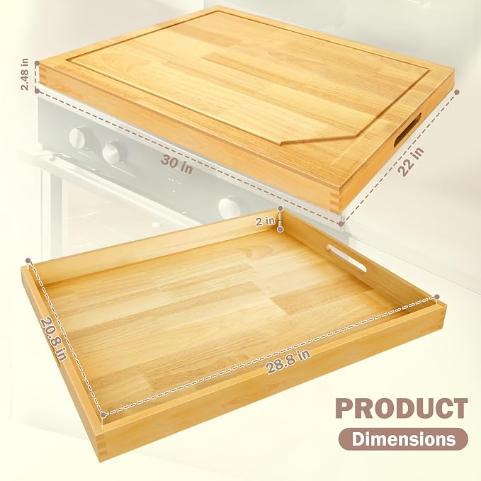4 In 1 Noodle Board Stove Cover Lightweight Cutting Board Wood Stove Top Covers for Electric Stove, Glass Gas Stove Cover for Gas Burners - 30" x 22"
