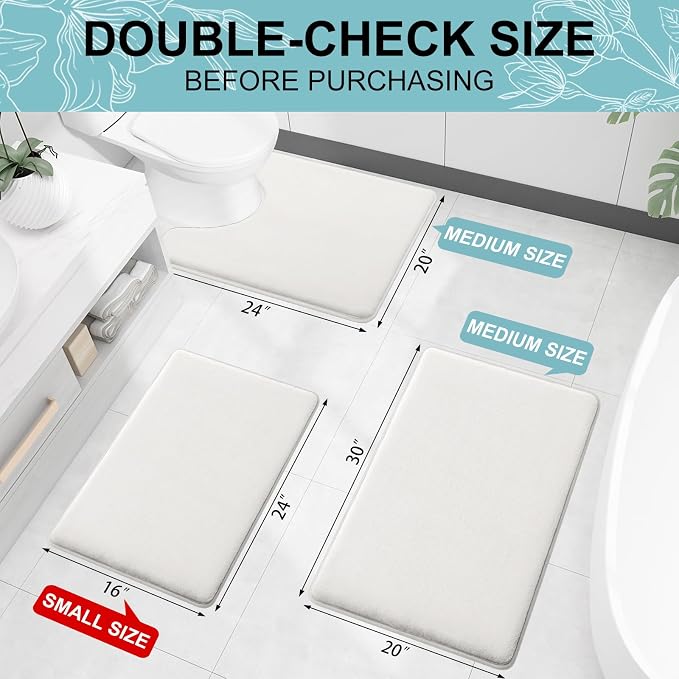 Smiry Memory Foam Bath Mat 36x24, Extra Soft and Absorbent Bathroom Mats, Non Slip Washable Carpet for Floor, Shower and Tub, Ivory White