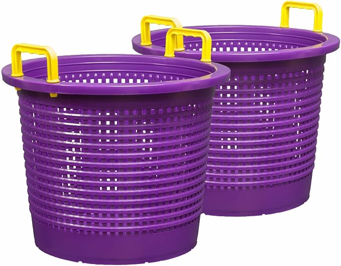 Large, Heavy Duty Fish Baskets, Purple, Yellow Handles, Made in USA, 2-Pack