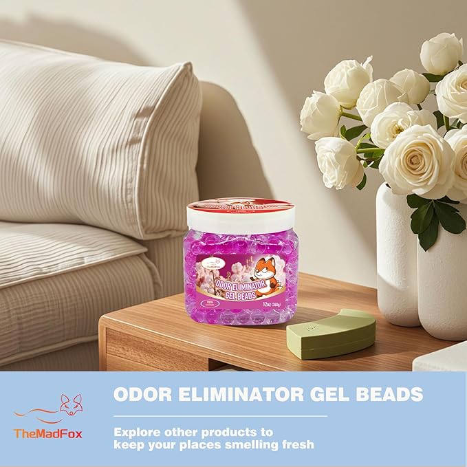 6 Pack Odor Eliminator Gel Beads, 12 oz, Scented Gel Air Freshener, Pet Odor Eliminator for Bathroom, Closet, Pet Area & RVs, Lasts 90 Days for Improved Home Fragrance, Fresh Cotton