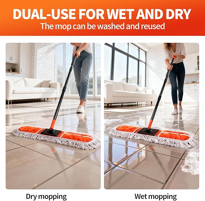 36" Large Commercial Dust Mops for Industrial Floor ，Marble, Laminate,Tile,Concrete,Garage. Janitor Broom Wide Dry mop for Hardwood ,Heavy Duty Long Handle Hotel Gym Household Cleaning Supplies
