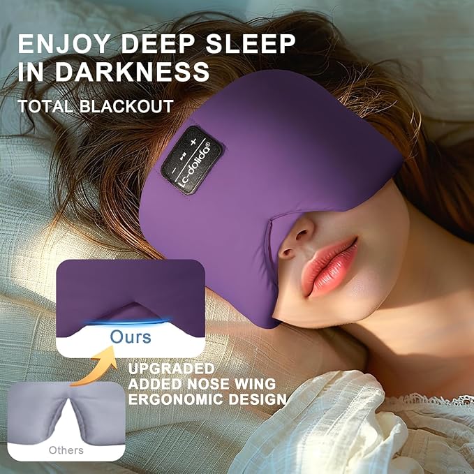 LC-dolida Bluetooth 5.4 Sleep Mask, Ice Silk Sleep Headphones for Side Sleepers, Adjustable Blackout Eye Mask with Bluetooth Headphones, Ultra-Soft Sleeping Mask for Women & Travel (Purple)
