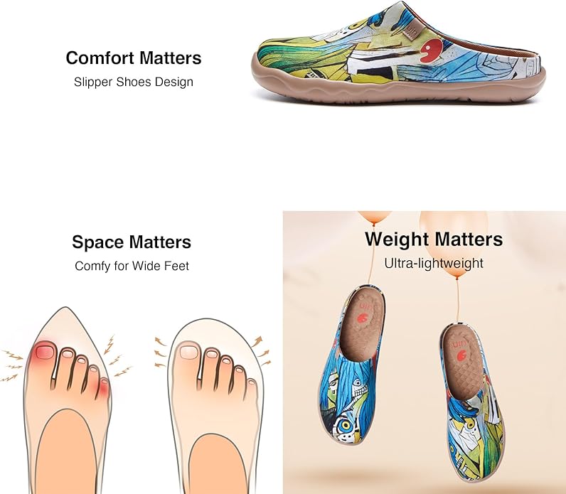 UIN Men's Mules Slipper Loafers Lightweight Mules Walking Casual Clogs Comfort Household Slip Ons Art Painted Travel Shoes Malaga Marine World