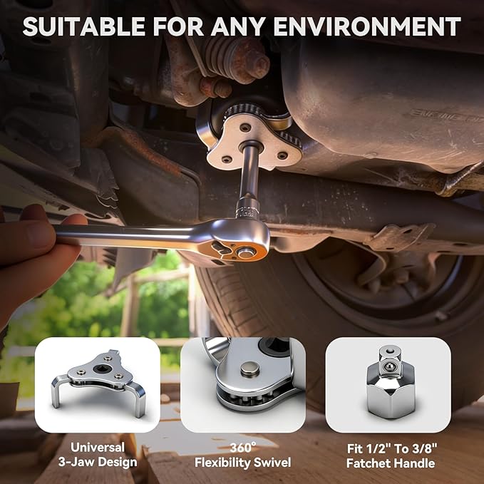 DISEN Oil Filter Wrench Set, 8PCS Oil Filter Swivel Wrench Set 2-3/4" to 5-1/4", 9" & 12" Adjustable Oil Filter Pliers,Universal 3-Jaw Removal Tool with 1/2" to 3/8" Adapter, Organized in Storage Case