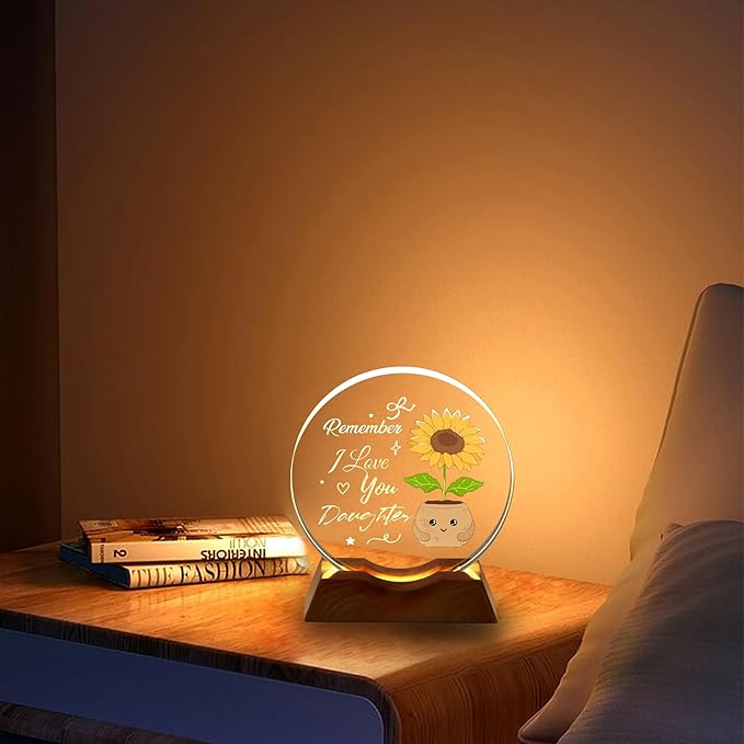 ZHSHWAT Daughter Gifts-LED Crystal Sunflower Night Light with Remember I Love You Text, Perfect for Birthday, Christmas and Special Days