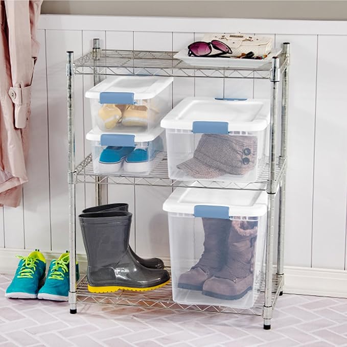 Sterilite 6-Pack Latching Box, Under Bed Storage Bins with Lids, Clear Plastic, 25 Quart - Heavy-Duty Organizing Containers for Closet, Bathroom, and Office