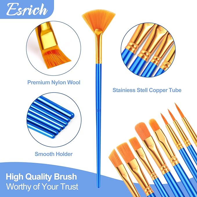 ESRICH Paint Brushes Set,20 Pack 240 Pcs Nylon Hair Paintbrushes Round-Pointed Tip Paint Brush,Artist Paint Brushes for Acrylic Painting,Acrylic Oil Watercolor Face Arts,Kids Adult Drawing