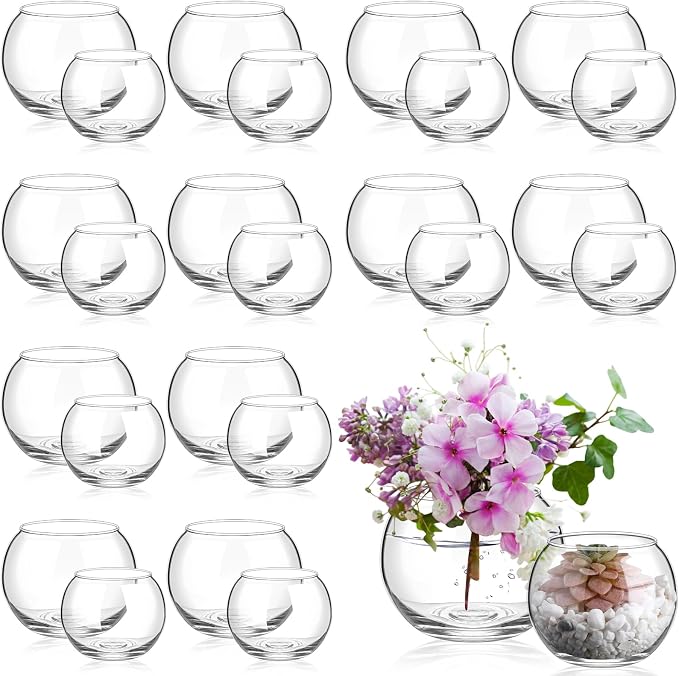 24 Pcs Fish Bowl Bubble Vase Bulk,2.36" h X 2.76" w and 3.15" h X 3.94" w