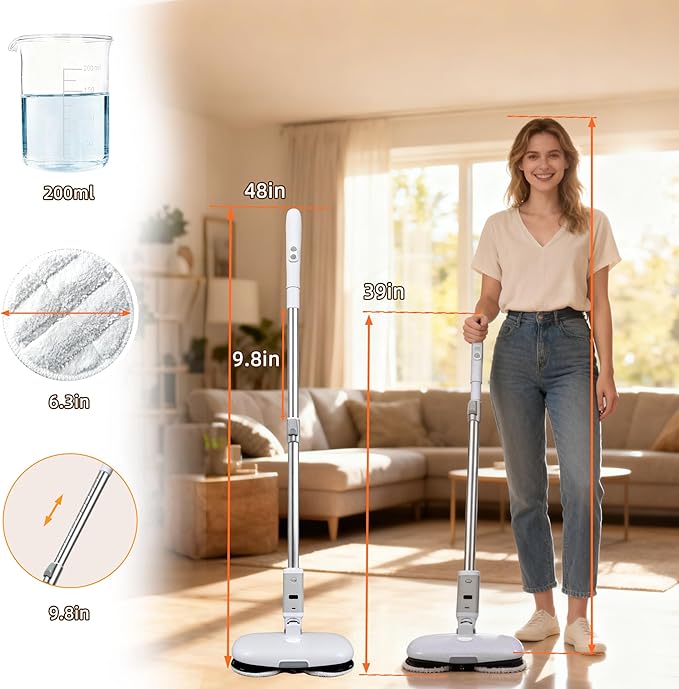 GOBOT Cordless Electric Spray Mop with High-Speed Motor, Enhanced Cleaning Power, Durable Material, LED Headlight, 300 mL Tank, Dual-Spinning Pads for Hardwood, Tile & Laminate（Blue）