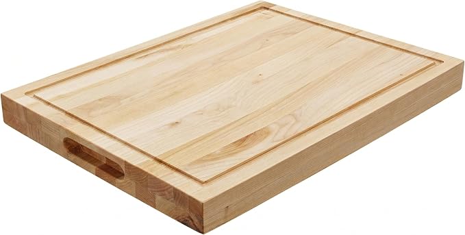 15 in. x 20 in. Maple Wood Cutting Board, Reversible with Juice Groove and Smooth Side, Thick Butcher Block Style Prep Board with Built-In Handles for Kitchen, BBQ, Meat Carving and Serving