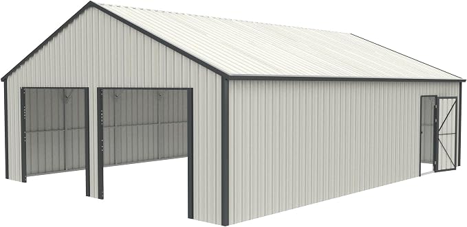25 x 33 FT Metal Shed, 2 Car Prefab Garage with Side Entry Door, Double Garage Shed with 16 GA Steel Frame, Extra Large Outdoor Storage Building for Truck, Boat, Power Tools, Cream
