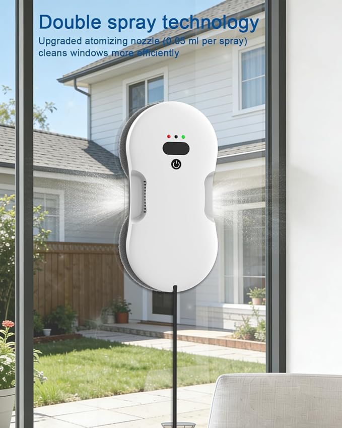 Window Cleaning Robot, Automatic Window Cleaner Robot with Dual Spray, Edge Detection, Intelligent Path Planning, 3000pa Strong Suction, Anti-Drop Protection for Glass