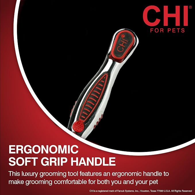 CHI for Dogs Double Sided Pin and Bristle Grooming Brush, 2 in 1 Dog Grooming Brush for Detangling and Smoothing Coats, Removes Loose Hair and Light Tangles, Ergonomic Handle