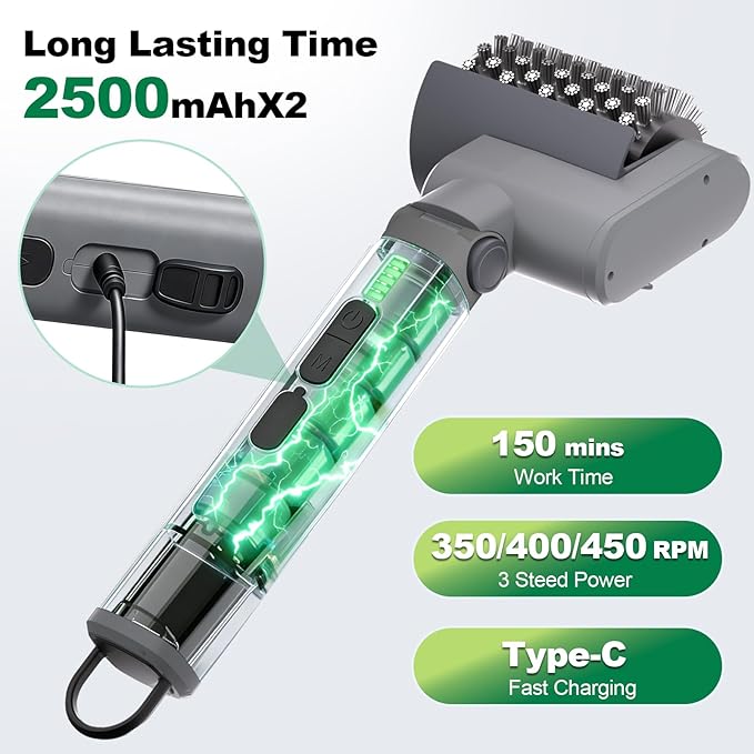 2026 New Electric Grill Brush with 3 Replacement Head,3-Speed Power Control,Cordless Rechargeable Grill Cleaning Brush with Adjustable Angle,Cleaning Tool for Outdoor BBQ,No Bristle Shedding-Gray