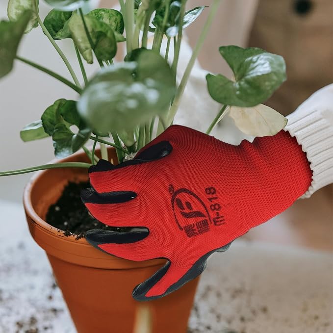 WHEATHUSK 100 Pack Gardening Gloves Bulk for Men Women, Breathable Nitrile Rubber Coated Garden Gloves Dipped Gripping Work Gloves for Construction, Gardening