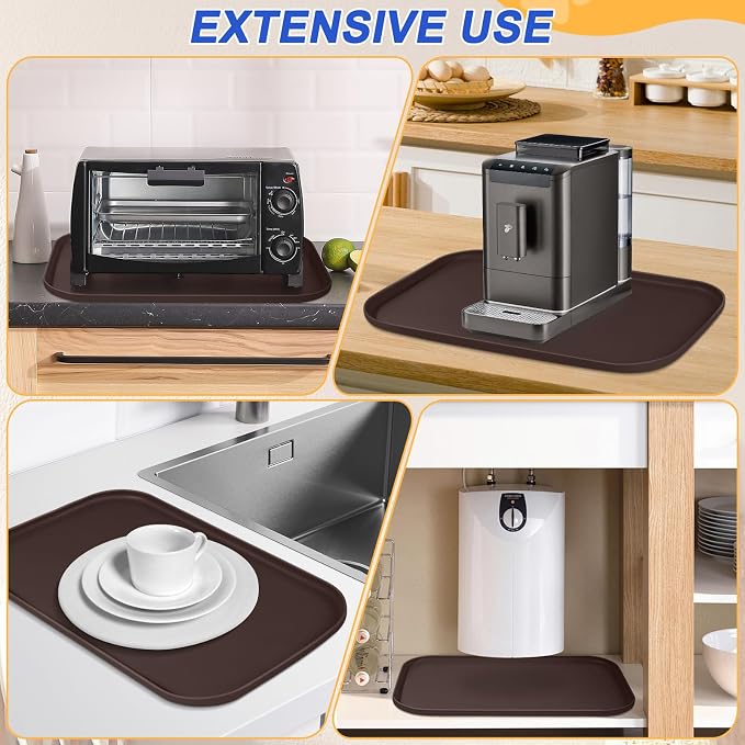 SMILOOL Waterproof Silicone Pet Food Mat with Raised Edge for Dog & Cat | 19" x 12" Non-Slip Pet Feeding Mats with Lip for Food & Water Bowl, Food Grade, Easy Cleaning, Dark Brown