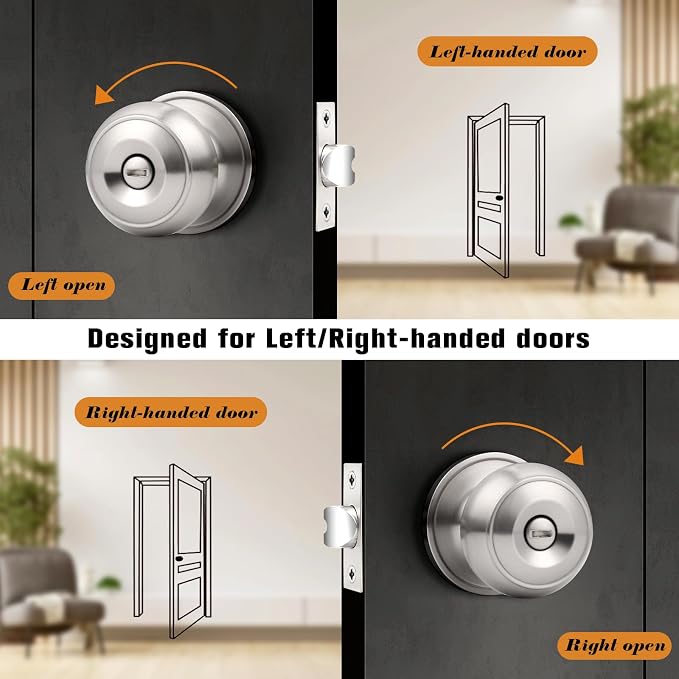 Probrico Privacy Interior Door Knobs Bed and Bath Handles Keyless Sain Nickel Locksets, 6 Pack