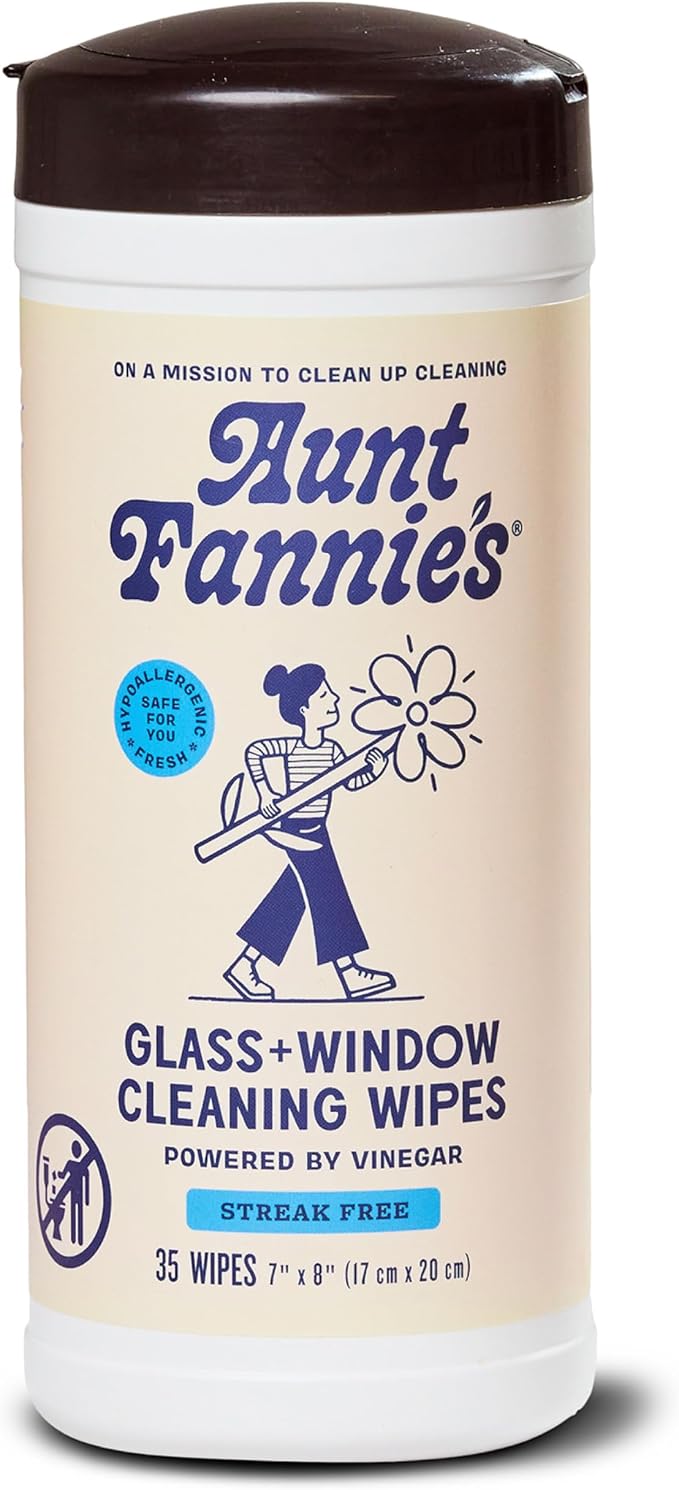 Aunt Fannie's Glass & Window Cleaning Wipes, Natural Streak-Free Glass Cleaner, 35 Count (Pack of 1)