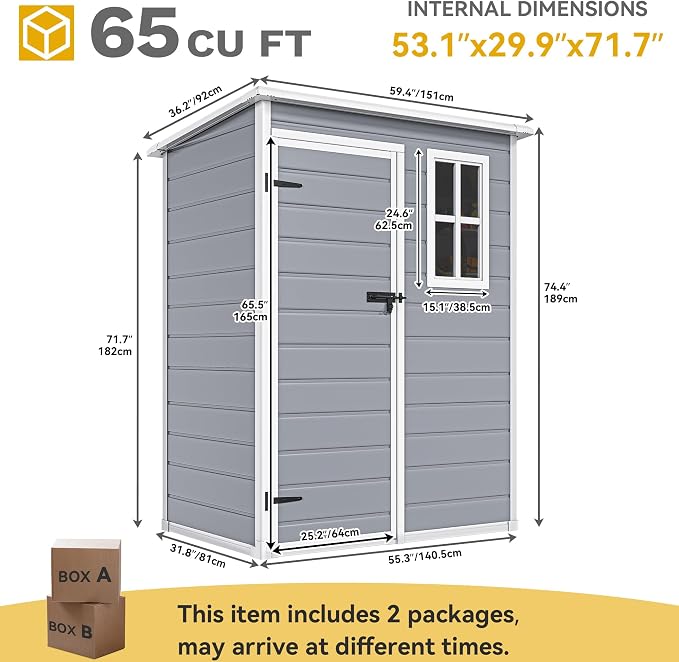 DWVO 5x3 FT Outdoor Storage Shed with Reinforced Floor, All-Weather Resin Storage Shed with Lockable Door & Window, Waterproof Plastic Tool Shed for Garden, Backyard, Patio, Lawn