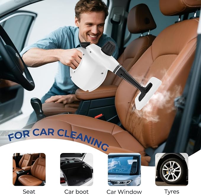 Steam Cleaner, Pressurized Handheld 13pcs Multi-Purpose Natural Deep Cleaning Steamer, Portable Steamer for Cleaning Home, Grout, Kitchen, Car, Window, Upholstery, Bathroom and Clothes, White