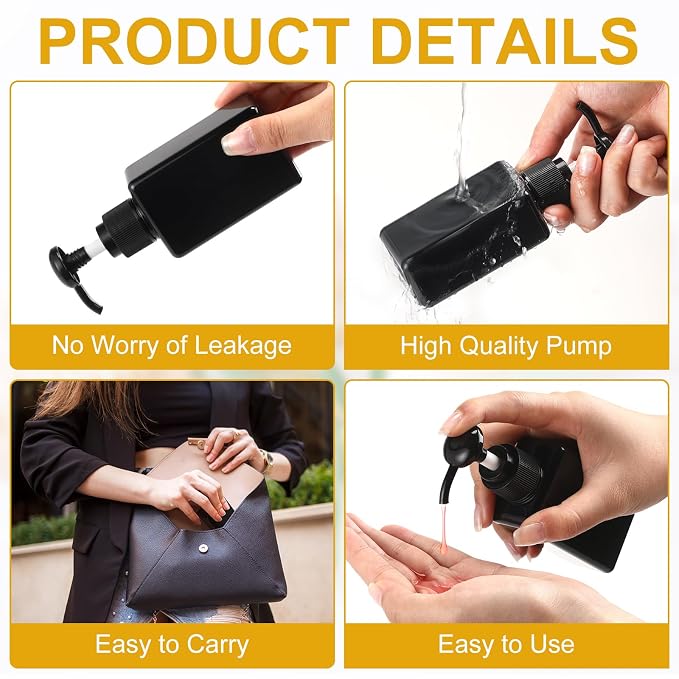 Domensi 100 Pcs 100ml /3.4 oz Pump Bottle Mini Travel Bottles Small Dispenser Containers Plastic Pump Lotion Dispenser Empty Square Travel Size Containers Toiletries (Whole Black)