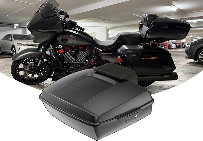 Advanblack 2025 RG Tour Trunk Pack Raven Fade Chopped Tour Trunk Pack Backrest Pad for '97-'25 Harley Touring Road King Street Glide Electra Glide CVO models