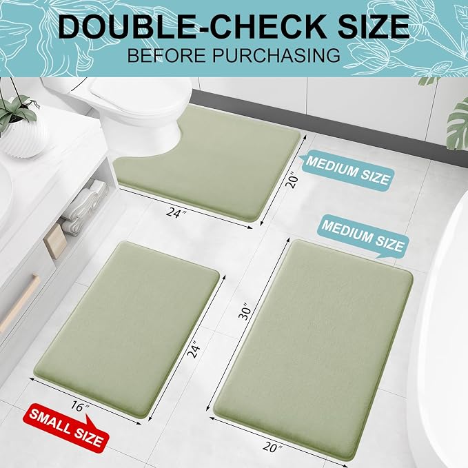 Smiry Memory Foam Toilet Rugs U-Shaped 24x20, Extra Soft Absorbent Non-Slip Contour Bathroom Rugs, Machine Washable Bath Mats for Toilet, Sage Green