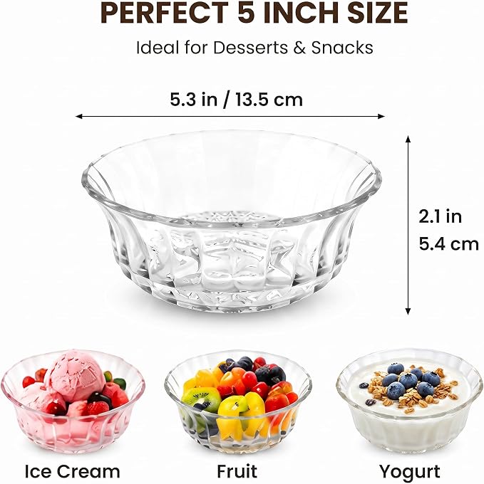 24 Pack Small Glass Dessert Bowls Bulk 12.9 oz Glass Ice Cream Bowls Prep Serving Mini Container for Kitchen Restaurant Party, Side Dishes for Dessert Ice Cream Dipping Yogurt Cereal Candy