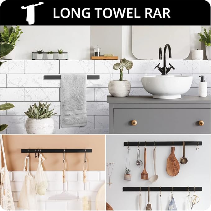 Fapully 4-Piece Bathroom Hardware Accessory Set with 24" Towel Bar Towel Ring Paper Holder Robe Hook Matte Black