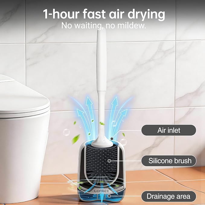 Lefree Silicone Toilet Brush and Holder, Bathroom Cleaner Brush Set, Non-Slip Handle Toilet Bowl Brush with TPR Soft Bristle, Wall Mounted/Floor Standing