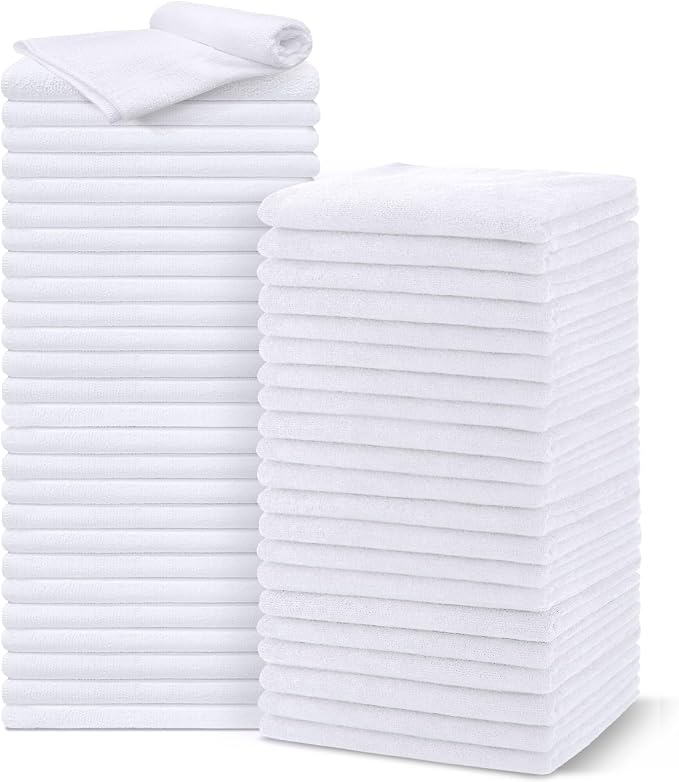 UNIMADE Salon Towels 48 Pack, Super Soft Microfiber Hand Towel | Highly Absorbent Hair-Drying Cloth for Gym, Bath, Spa Use and Home Beauty Care - White (16x29 inch)
