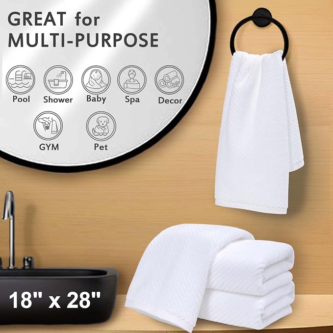 VOOVA & MOVAS White Hand Towels 4PC, 100% Cotton, 18x28 in | Thick, Quick Dry, Soft, Absorbent, Luxury Towel Gift Set, Suitable For Housewarming, Wedding, Holiday Gift