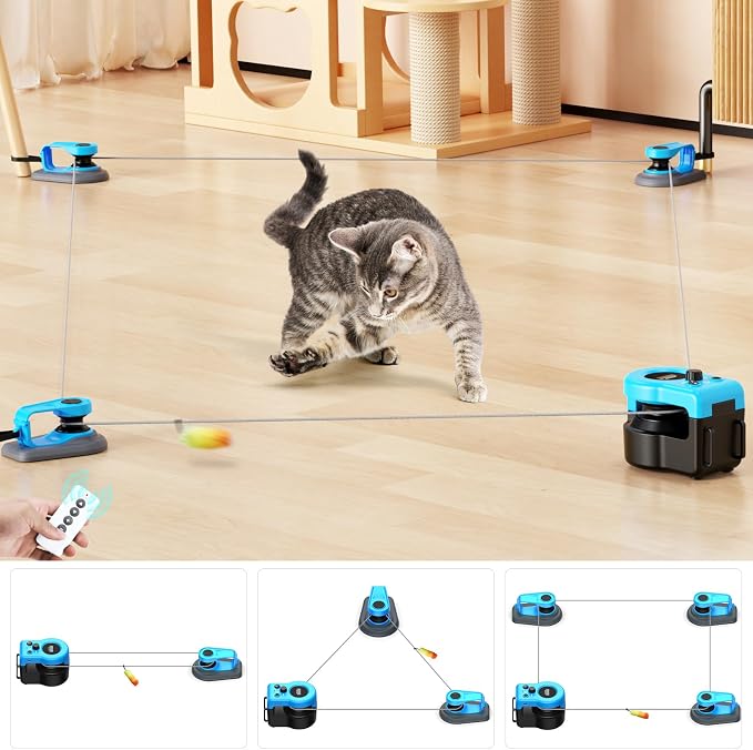 AsFrost Upgraded Interactive Cat Toy for Indoor Cats Chase/Run/Hunt-SkyBlue | Auto/Manual Control DIY Cat Feather Mouse Toy, Cat Exercise Treadmill, Mental Stimulation Boredom Buster Electric Cat Toy