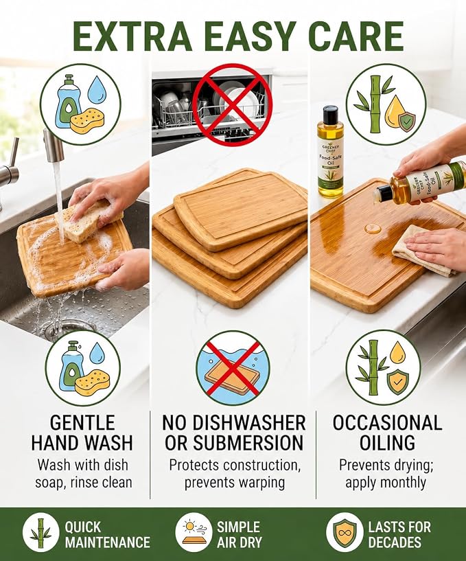 Greener Chef Luxury XL Bamboo Cutting Board Set of 3 with Vertical Grain Strength Technology - Extra Large Wood Cutting Boards for Kitchen and Lightweight Chopping Board Set - Replacements for Life