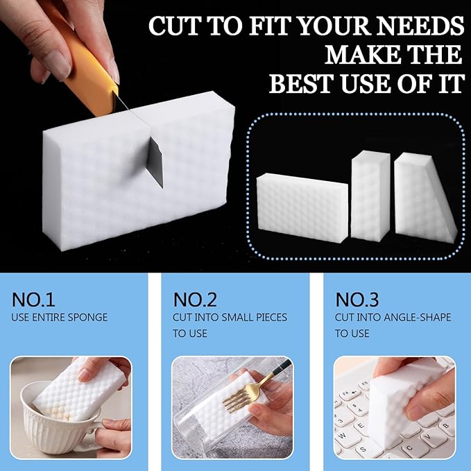 Sosation 400 Pack Magic Sponge Erasers, 2X Density New Nano Material Melamine Sponge Bulk, Strong Durable Magic Sponges Eraser Cleaning Supplies Cleaner for Kitchen Bathroom Bathtub Sink Wall Cleaner