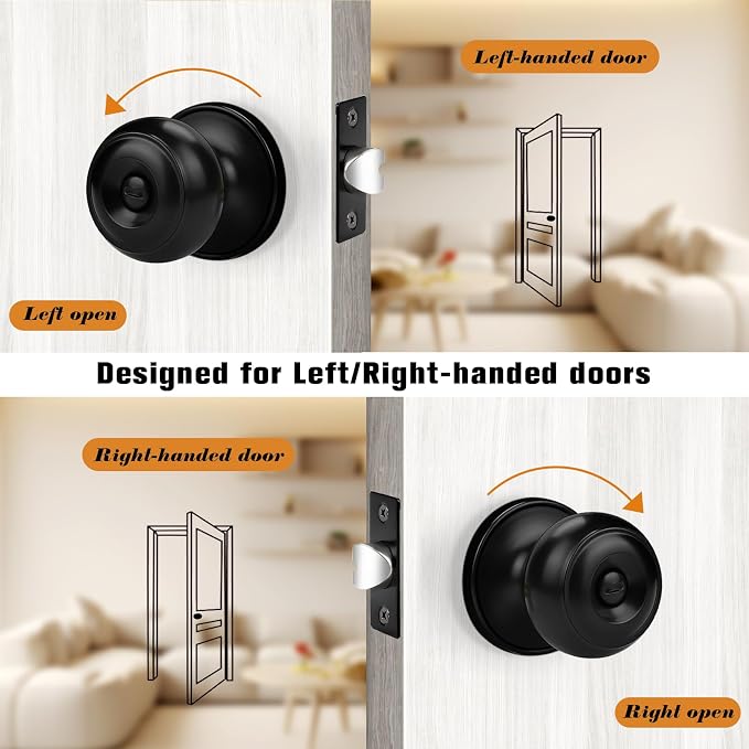 Probrico Black Door Knobs, Privacy Door Knob for Bathroom Bedroom, Interior Door Knob with Thumb Turning Locking Button, 6 Pack