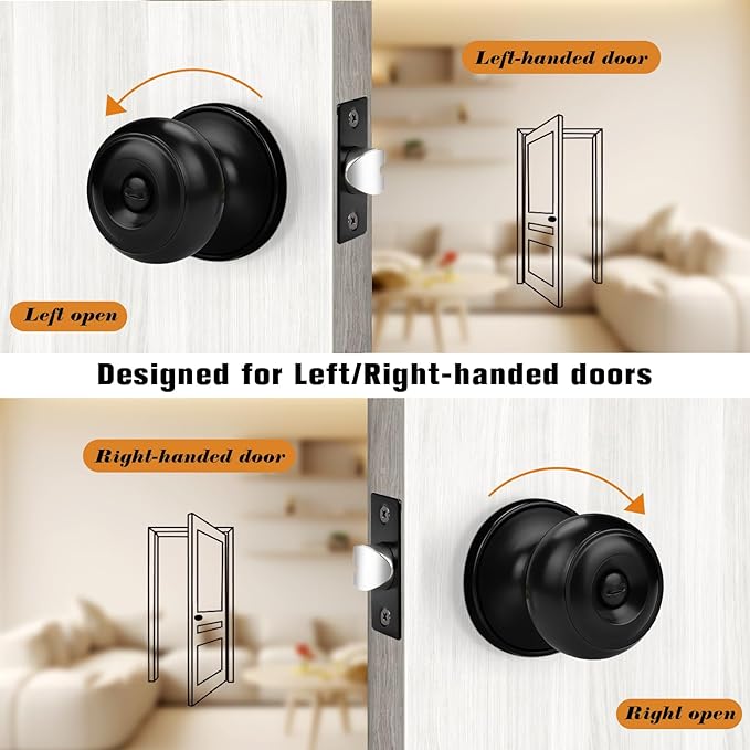 Probrico Black Door Knobs, Privacy Door Knob for Bathroom Bedroom, Interior Door Knob with Thumb Turning Locking Button, 4 Pack
